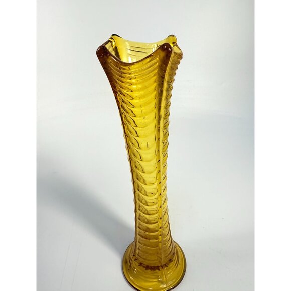 Swung Swing Vase Orange Amber Hand Blown Northwood Drapery Variant Amber Vase - Picture 11 of 16